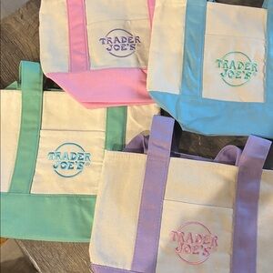 Trader Joe's Pastel Canvas Mini Tote — Pink, Blue, Mint & Lavender